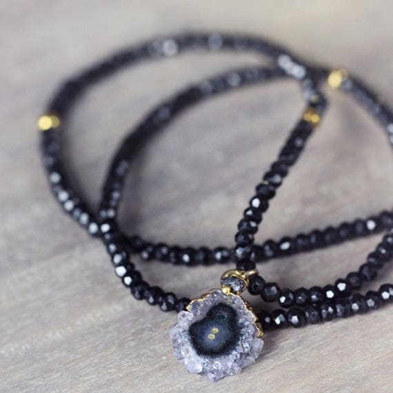 Black Diamond, Spinel & Amethyst Necklace - Stalactite Necklace