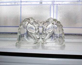 Vintage Horse Head Bookends Federal Glass