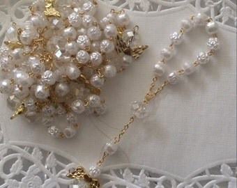 White with Gold Angel Rosary Favor, Mini Rosary, Recuerdo Misterio for First Communion, Confirmation, Baptism, Christening Favors 10 pcs.
