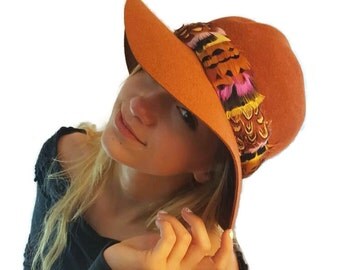 Leather Hat Band w/ Silk Flower & Feathers-Coffee (Band Only) 952y