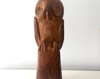 Vintage Hand carved owl sculpture / wood owl