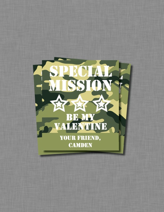 Army Valentine card boy military kids children girl printable PDF by ...
