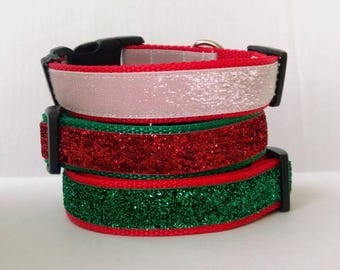 Christmas Glitter Dog Collar - Adjustable Dog Collar - Christmas Dog Collar