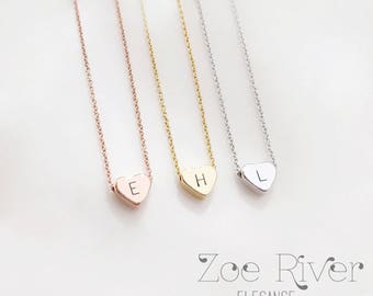 Choose rose gold, silver or gold heart personalized initial necklace. Tiny rose gold necklace. Elegant and dainty necklace