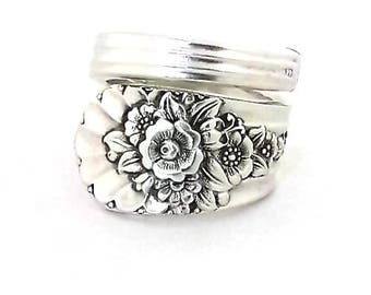 Spoon Ring Jubilee 1953 Vintage Silver Jewelry Silverware Handle Anniversary Birthday Gift Rose Daisy Sunflower Snowdrop Flower Floral