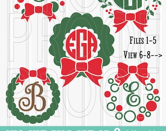 Monogram SVG Files Set of 8 cut files includes svg/png/jpg formats! Commercial use approved! Christmas svg wreath svg Christmas monogram