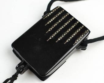 1920s Vintage Dance Card Bag Early Plastic and Paste Stones with Silver and Paste Black Tassel