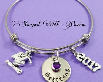 Graduation Bracelet Personalized Graduation Gift 2017 Hand Stamped Graduation Jewelry Custom Unique Custom Graduate Bracelet 2017