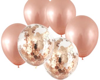 Rose Gold Metallic Balloons With 2 Confetti Balloons (12 Pack)