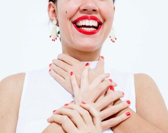 Gold and red leather hand earrings