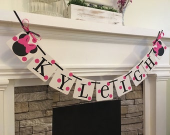 Minnie Mouse Birthday Decorations Name Banner Minnie Mouse Baby Shower Decorations Mickey or Minnie Nursery Decor CUSTOM COLORS