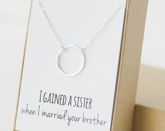 Sister in Law Gift - Sister in Law Bridesmaid Necklace - Sister in Law Jewelry - Silver Hammered Eternity Necklace - Circle Pendant