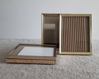 4" x 5" brass / gold-tone metal picture frames // 10 x 13 cm rectangular photos, wedding reception tables, shower decor, bulk event supplies