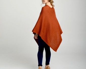 Women's poncho, rust poncho, women's cape, cashmere cape, knit cashmere poncho, brick cape, poncho, blanket coat, wool poncho