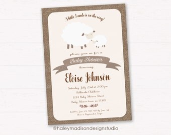 Little Lamb Baby Shower Invitation, Lamb Invitation, Gender Neutral Baby Shower Invitation DIGITAL FILE