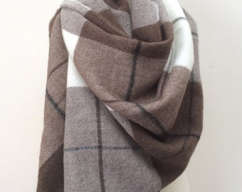 Plaid Blanket Scarf, Brown Tartan Scarf, Wool Men's Scarf, Unisex Wrap Shawl, Pashmina Scarf, Men's Gift, Women's Foulard, Christmas Gift