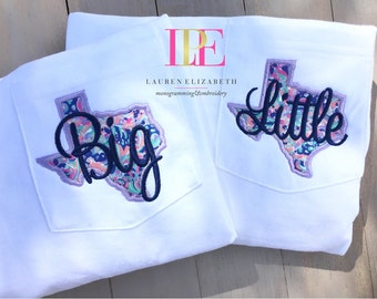 Lilly Pulitzer Inspired Big & Little Sorority Sister State Pocket T-Shirt Short or Long Sleeve (Adult Small-3XL)