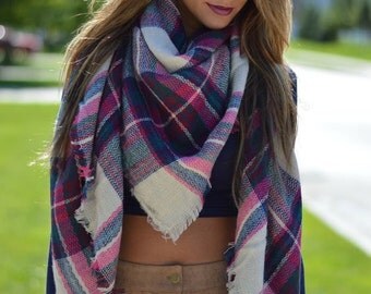 Monogrammed Blanket Scarf | Personalized Plaid Tartan Blanket Scarves | Great for Christmas, Birthday's, Bridesmaids, and More!