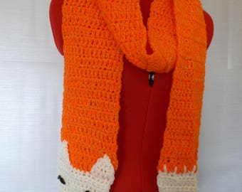 crochet scarf, fox scarf, woodland scarf, orange scarf, wolf scarf, long crochet scarf, animal scarf, novelty scarf