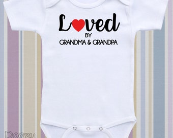 Custom Grandparents Pregnancy Announcement Onesie® Personalize Pregnancy Reveal Shirt Newborn Baby Boy Girl Loved By Grandma & Grandpa
