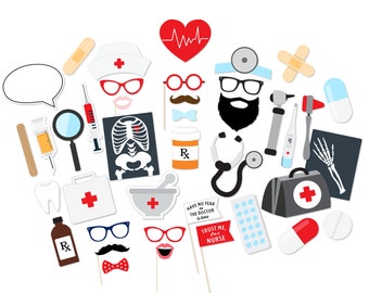 Nurse Party Photo Booth Props - Doctor Photo Booth Props - Pharmacist Photo Booth Props - Doctor Party - Nurse Graduation Party Props