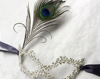 Masquerade Ball Masks, Rhinestone Feather Mardi Gras Mask, Venetian Mask, Wedding Masquerade Mask Women, Party Mask, Costume Mask