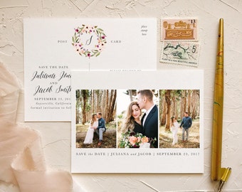 Blush Greenery Save the Dates for Rustic Barn Wedding