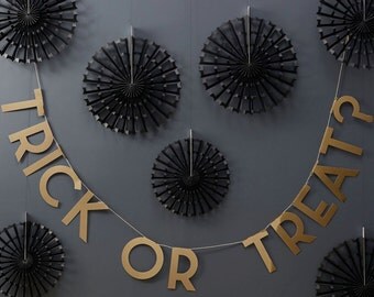 Trick or Treat Gold Bunting | Halloween Banner | Gold Halloween Decoration | Bunting perfect for Halloween Party | Trick or Treat Banner
