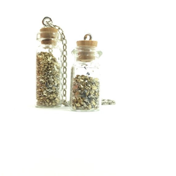 Gold Flake Bottle Pendants Fool's Gold Flakes Glass Vial