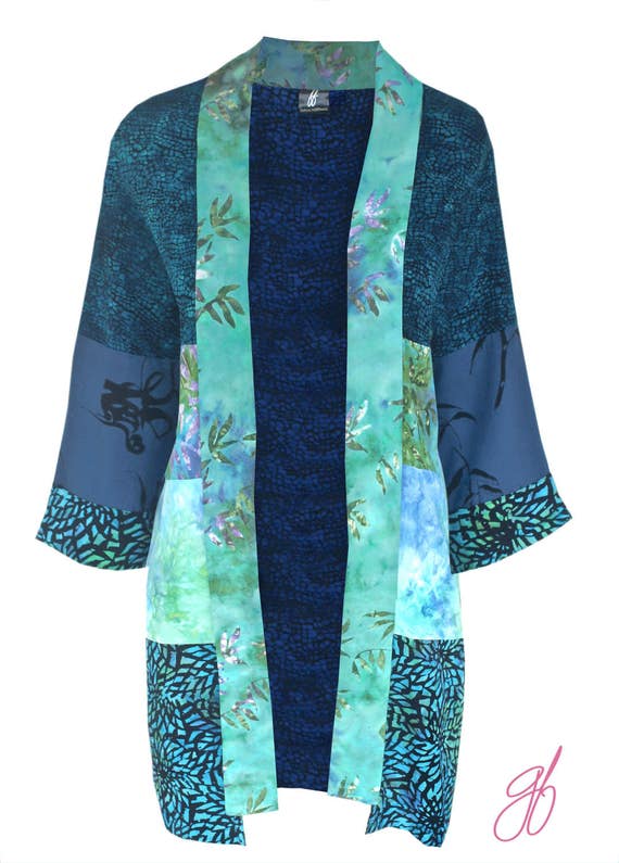 Bohemian Blue Plus Size Kimono Boho Cardigan Kimono Jacket