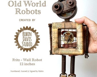 Found Object Robot, Robot Sculpture Art, Retro Styled Robot Art, Techie gift for him, Robotics Gift, Graduation Gift, Robin Davis Studio