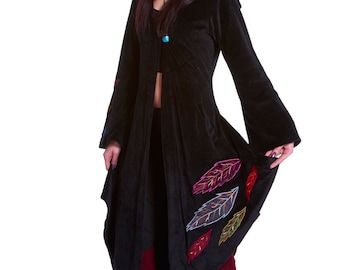 PAGAN GODDESS COAT, long velvet boho jacket, medieval renaissance clothing, cosplay festival clothing, witch coat, gothic goth pixie coat