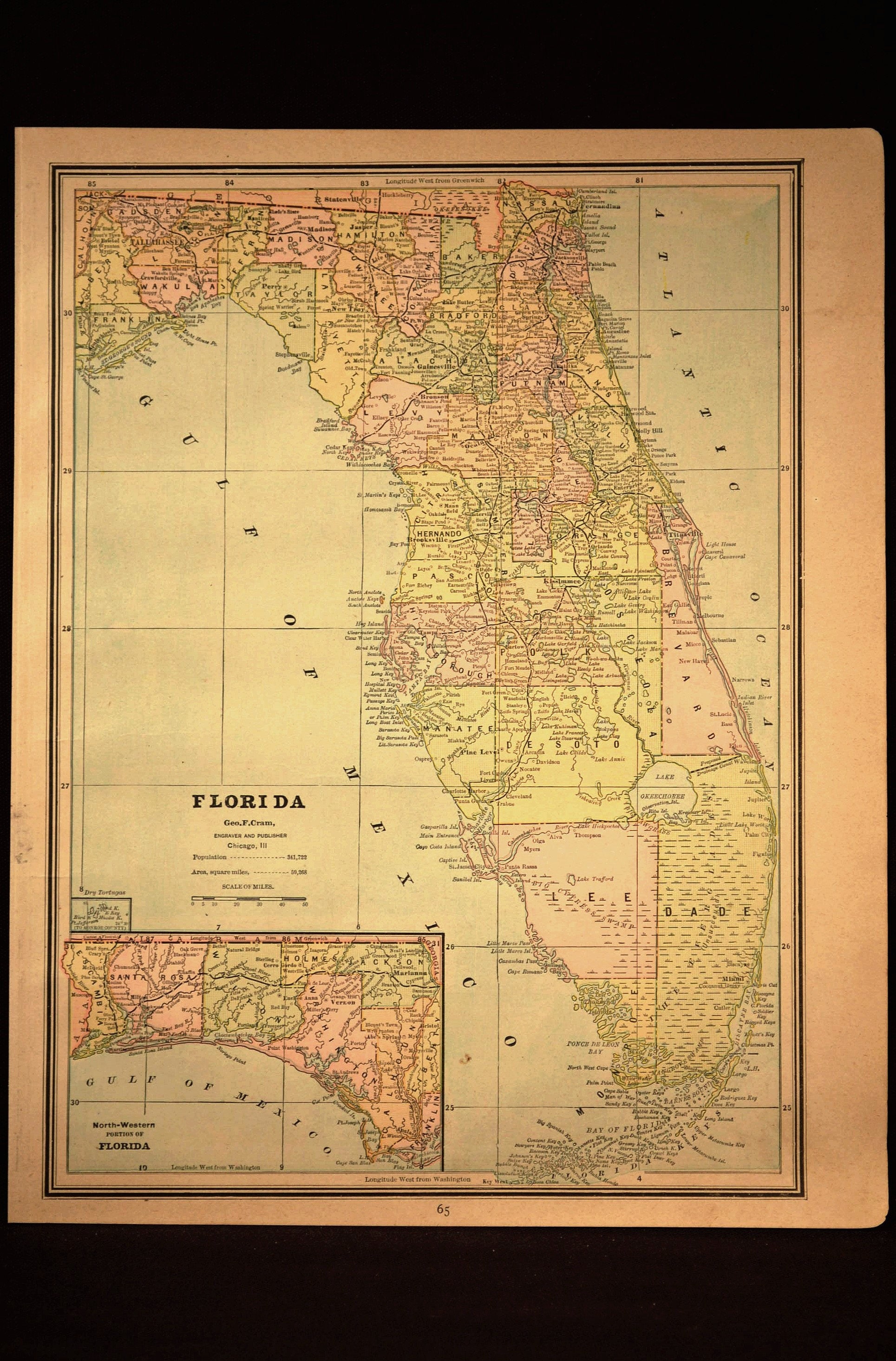 Antique Florida Map State Late - Il Fullxfull.1231668991 T218 