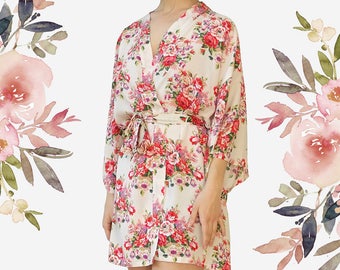 Set of 6 Floral Cotton Bridesmaid Robes, Bride Floral Cotton Robe, Maid of Honor Robes, Wedding Robe, Maid of Honor Robe Bridal Party Robes