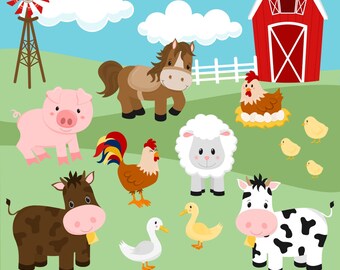 80% OFF SALE Farm Clipart, Barnyard Clipart, Cow Clipart, Horse Clipart, Pig Clipart, Chicken Clipart, Sheep Clipart, Commercial Use