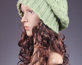 Slouchy Beanie, Women's Knit Hat, Winter Hat, Winter Beanie, Slouchy Hat, Green Hat, Chunky Knit Hat, Baggy Tam Hat - Modern Classic