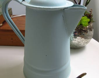 Vintage Enamelware Coffee Pot Tea Pot Graniteware Spatterware Farmhouse Decor Flower Vase