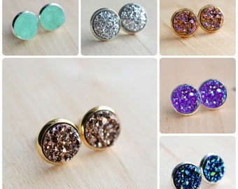 60 colors on SALE!!! Druzy Stud Earrings in silver or gold. Druzy Earrings - Druzy Post Earrings - Druzy Stud Earrings - Galactic earrings
