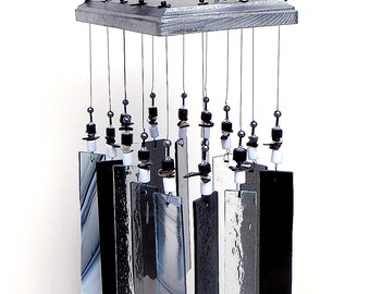 Stained Glass Windchime - Art Deco - Black & Silver - Art Deco Suncatcher - Porch decor, BK1004