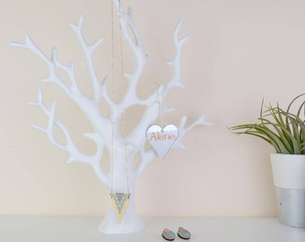 Jewellery Stand - Coral Necklace Holder in White - Personalised Heart Hanger - Jewelry Rack - Jewellery Storage