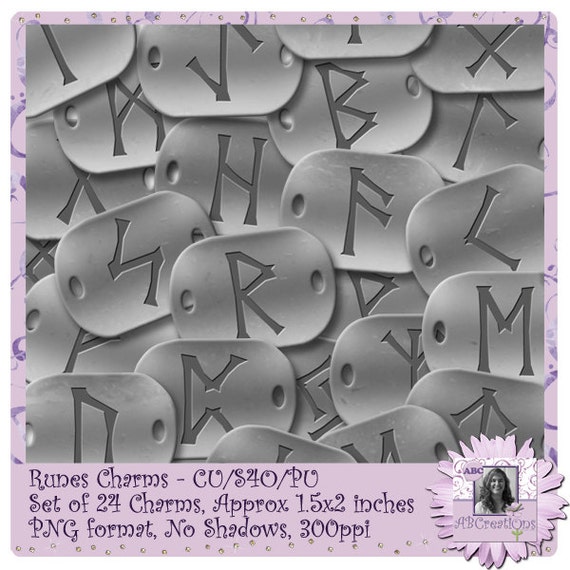 Runes Charms, Halloween, Wicca, Wiccan, Pagan, Ancient Runes, Magic, Divination, Norse, Digital Scrapbooking