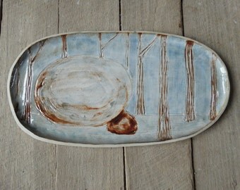Ceramic platter, tree and rock platter, ceramics and pottery, Australian made, Australian handmade, stoneware platter