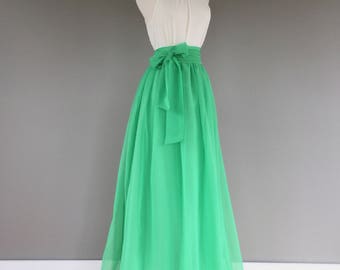 Sage green chiffon skirt tea length and color Bridesmaid