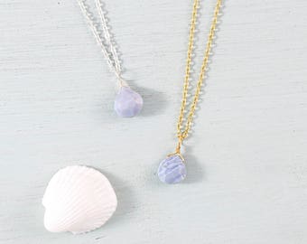 Tiny blue lace agate necklace - Small blue lace agate faceted teardrop necklace - Natural Blue Gemstone - Genuine blue lace agate necklace