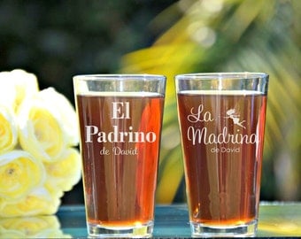 Padrino, Madrina, El Padrino, Godfather Godmother Gift, Baptism Gift for Godparents, Christening Gift, Fairy Godmother, Godfather Beer Glass