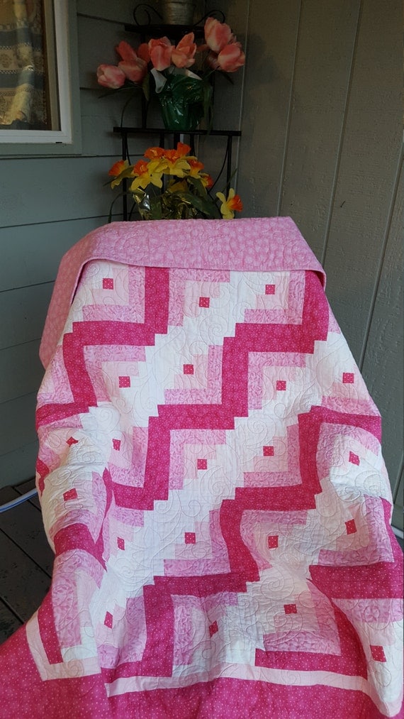 Pink And White Log Cabin Quilt By HiltonTreasures On Etsy