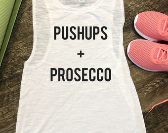 Pushups + Prosecco Funny Workout Tank, Gym Tank, Womens Workout Tank, Funny Tank, Motivation Tank, Fitness Tank, Prosecco, Pushups, Brunch