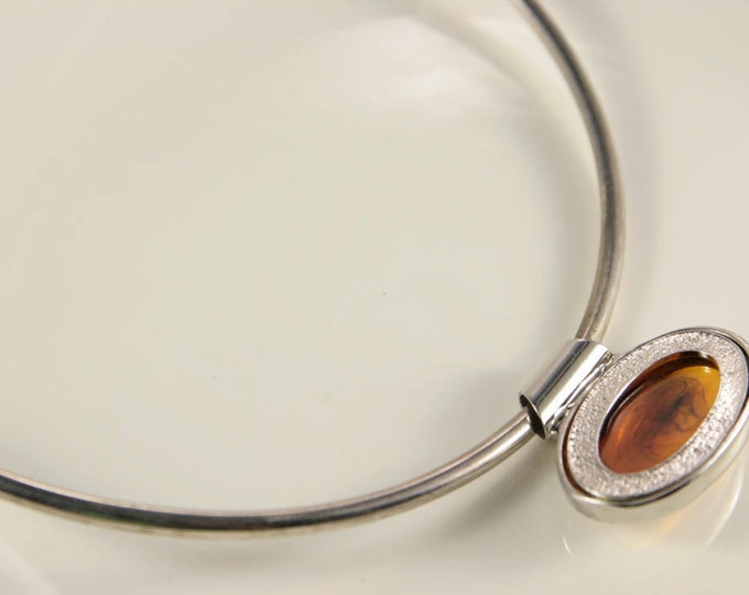 Silver Cuff Necklace Amber Pendant Gothic Jewelry Short Necklace Minimal Modern Bib Necklace Gift Neck Cuff Natural Bohemian Collar Choker