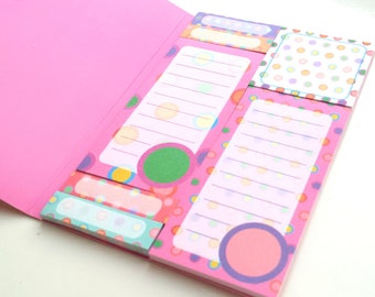Polka dots sticky notes booklet / set, 7 different designs, page flags