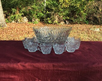 Anchor Hocking "Arlington" | Punch Bowl Set | One Punch Bowl | Twelve Punch Cups